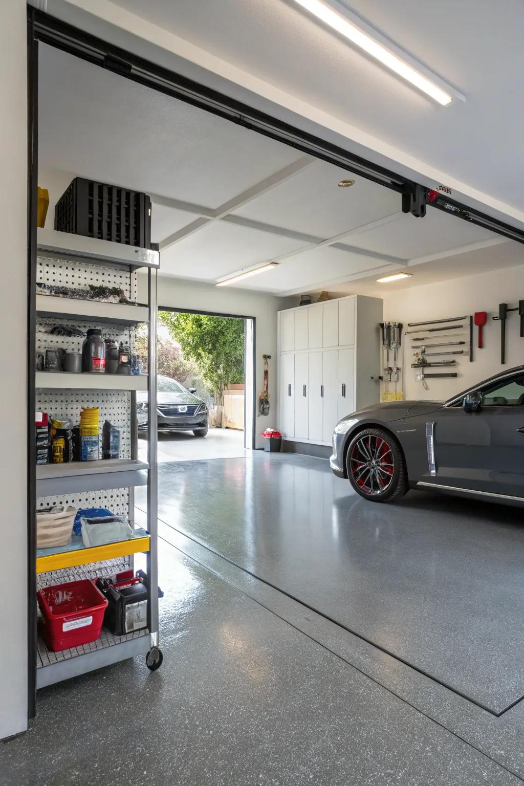 Polymer covering: a glossy upgrade for garage floors.