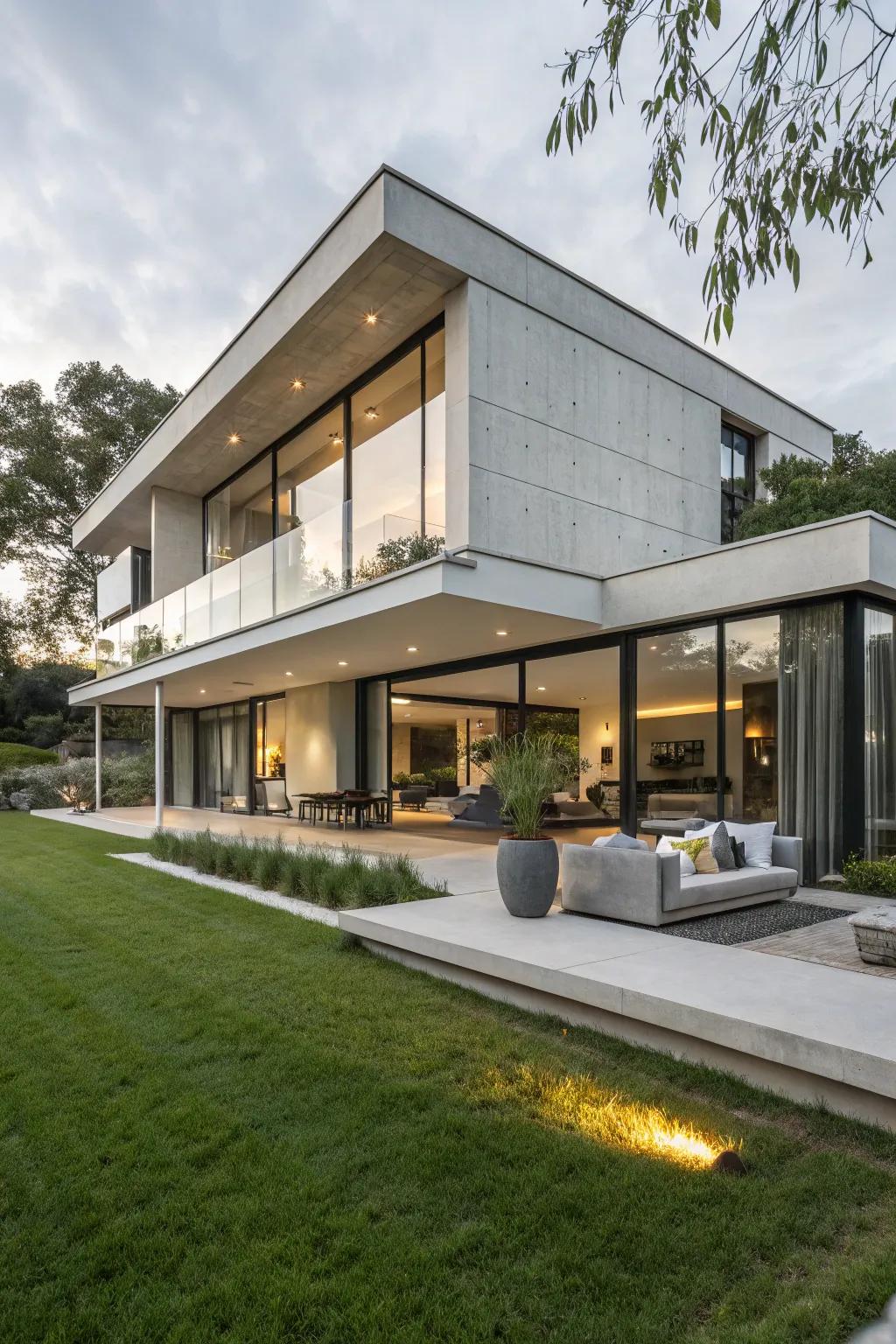 Glass fiber reinforced concrete creates a sleek, modern facade.
