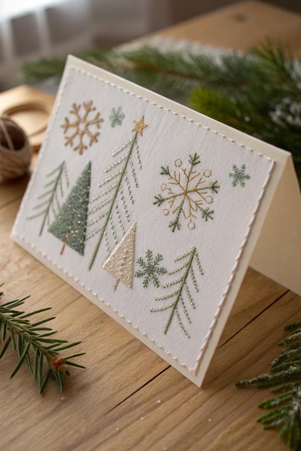 Craft your festive joy with a beautifully embroidered Christmas greeting – simple style in every stitch.