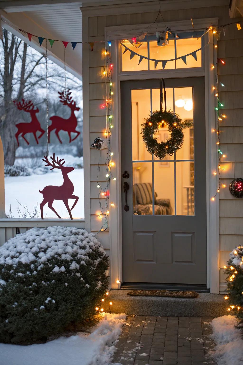 Whimsical reindeer outlines affix enchantment.