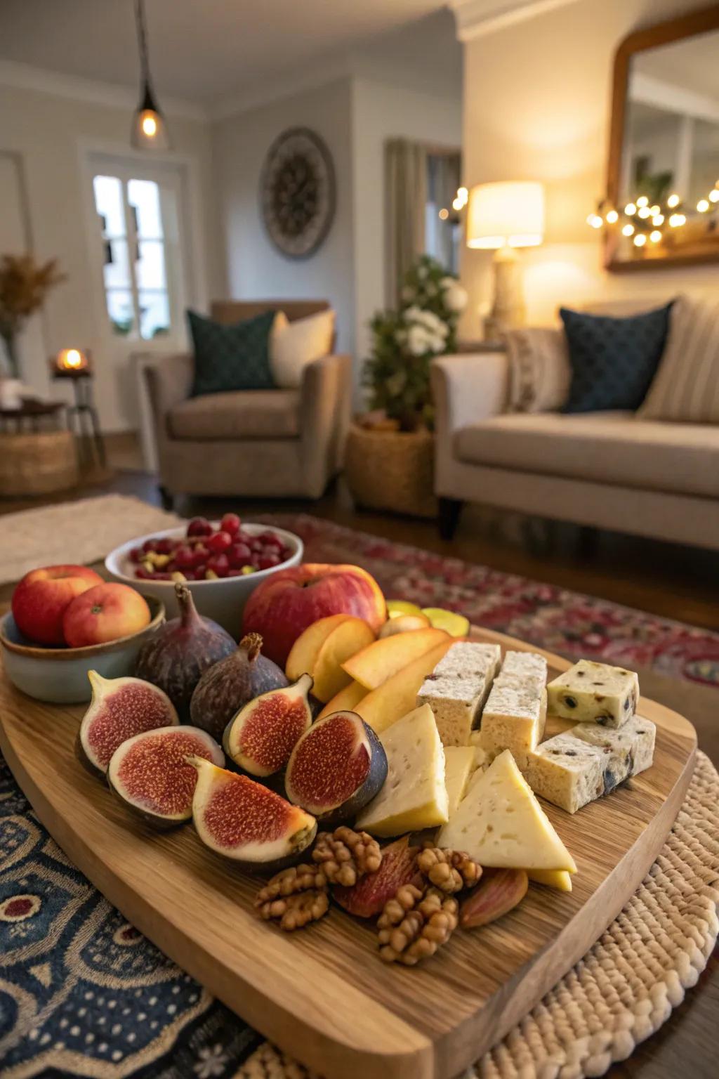 A sophisticated fruit and cheese platter for entertaining.