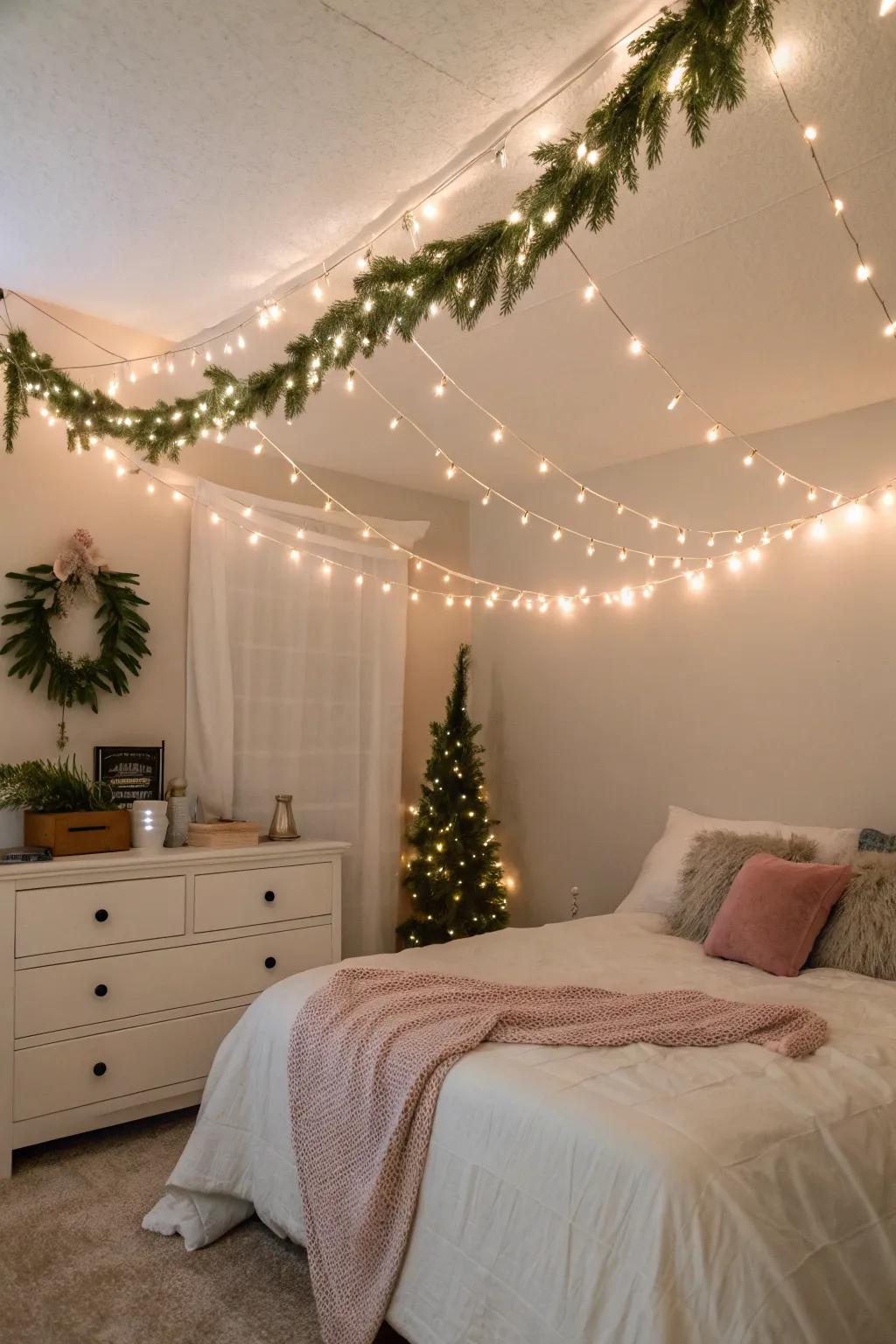 A bedchamber transformed into a festive retreat.