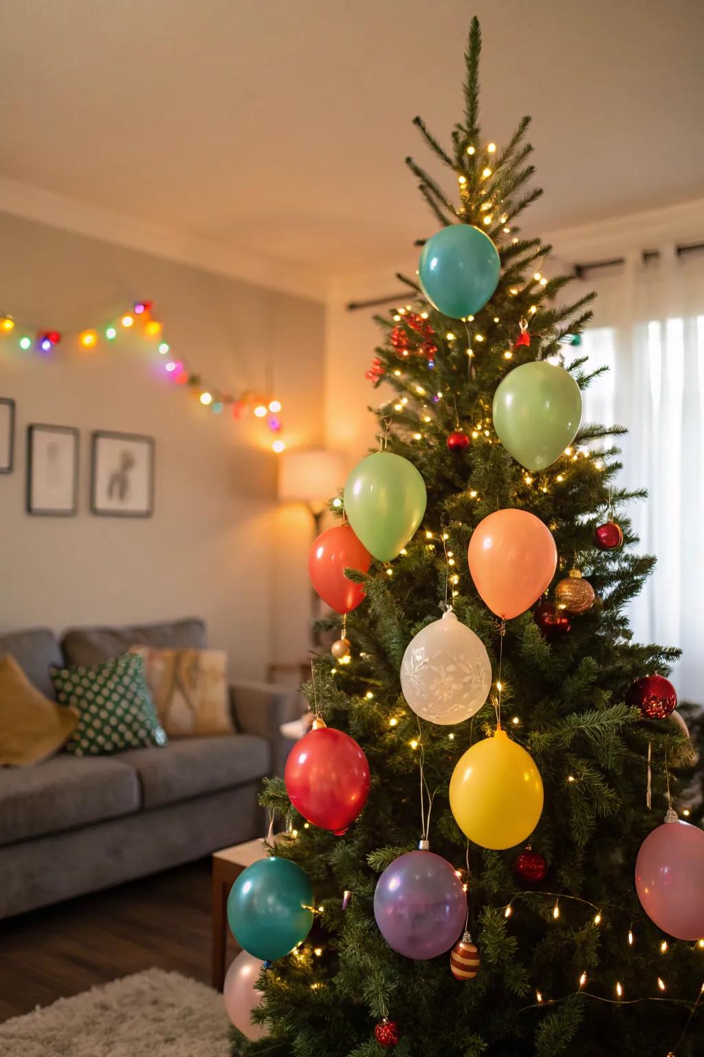 A whimsical Christmas tree using air balloon designs.