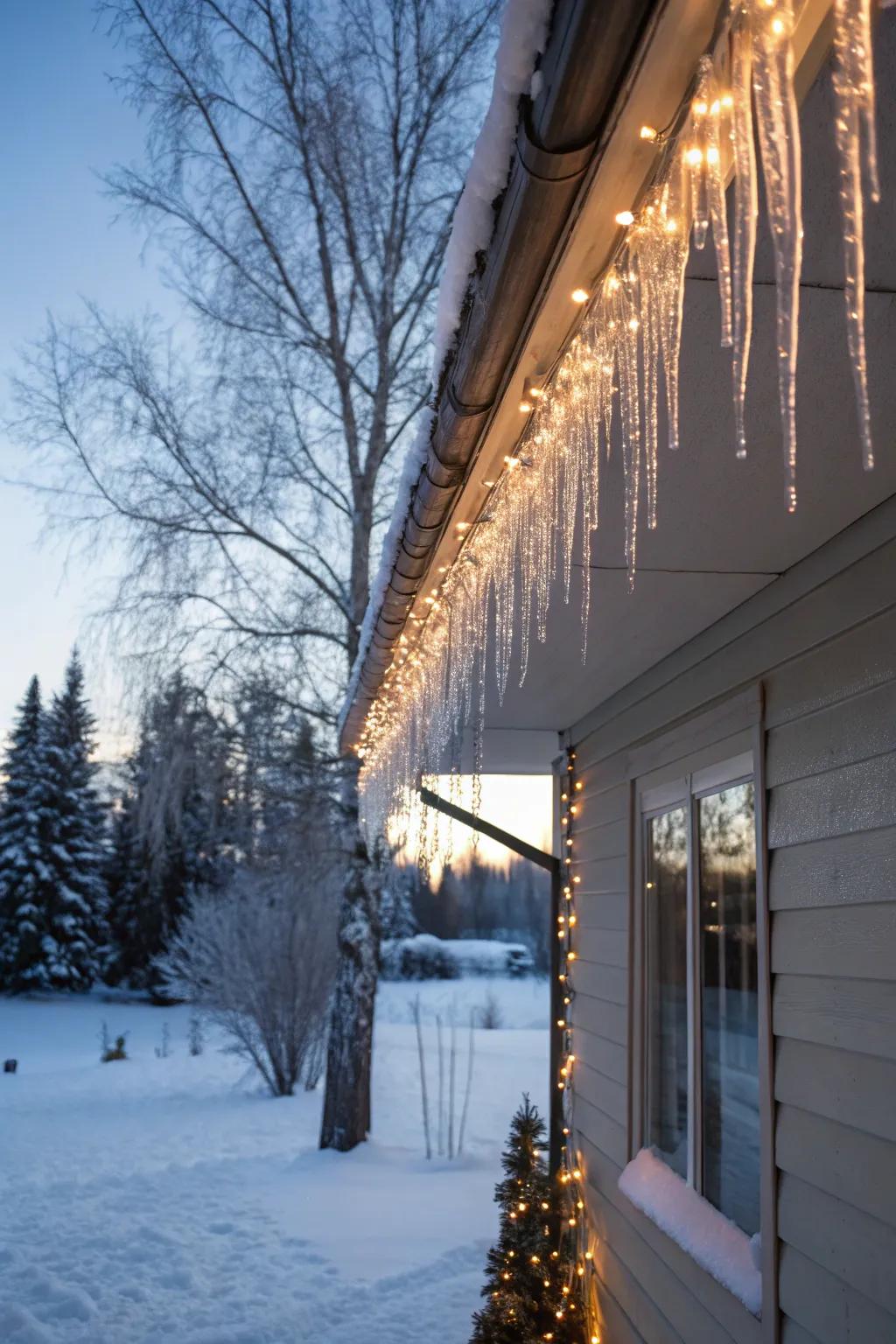Elegant drip lights along the eaves.