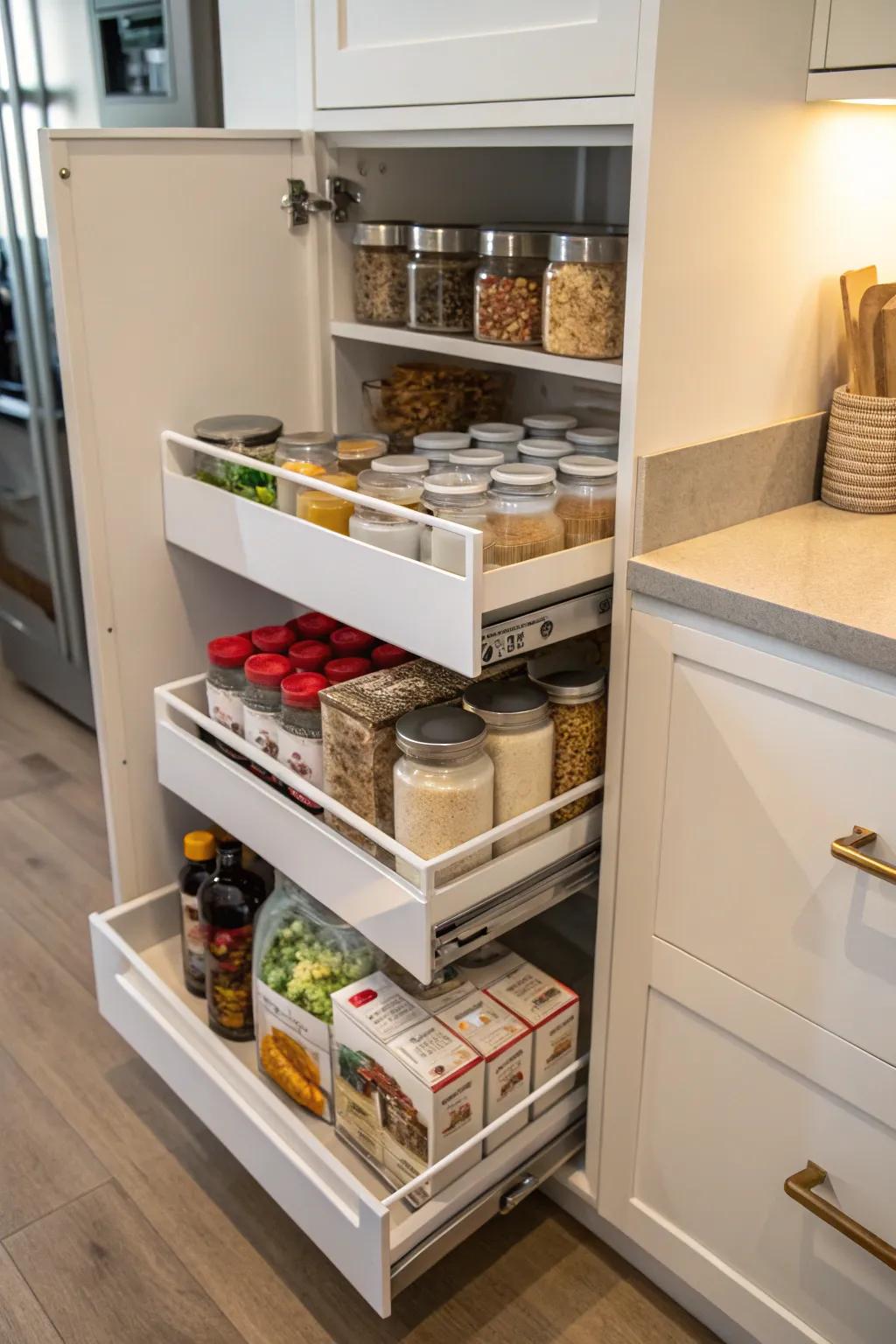 Concealed drawers provide discreet and efficient storage.