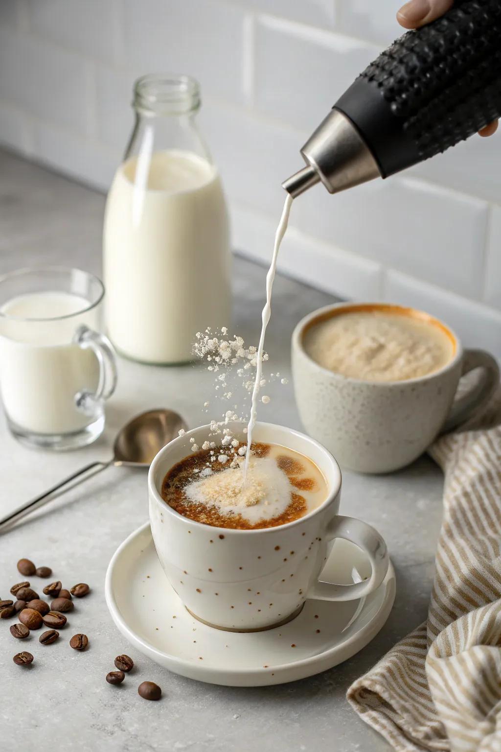 Create café-style coffee at home with a handy milk frother.