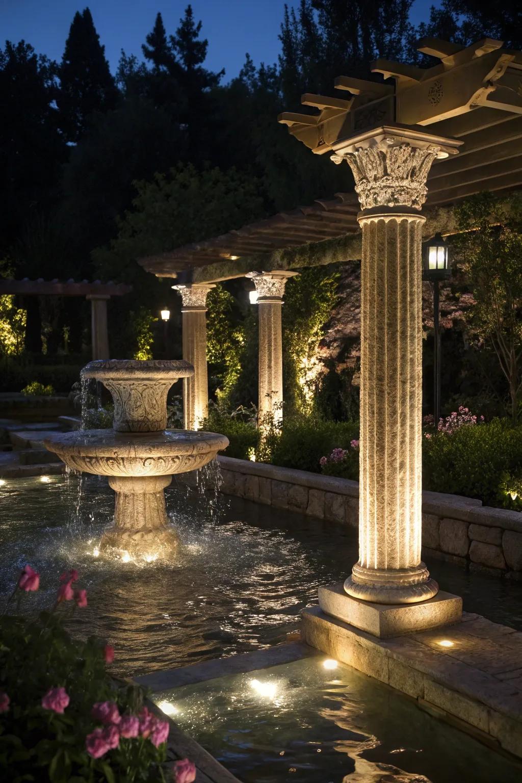 Change water features using dramatic illumination.