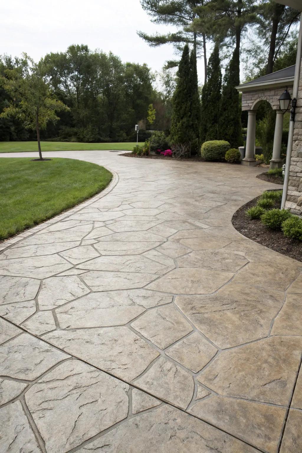 A driveway that captures the essence of natural rock through concrete.