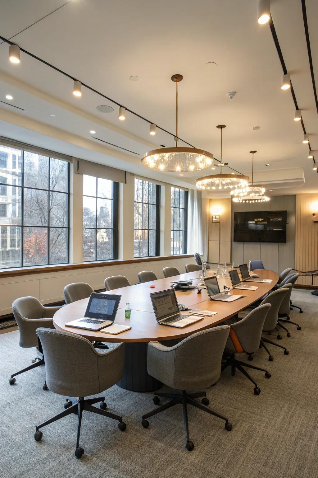 Rounded tables are ideal for collaborative and inclusive meetings.