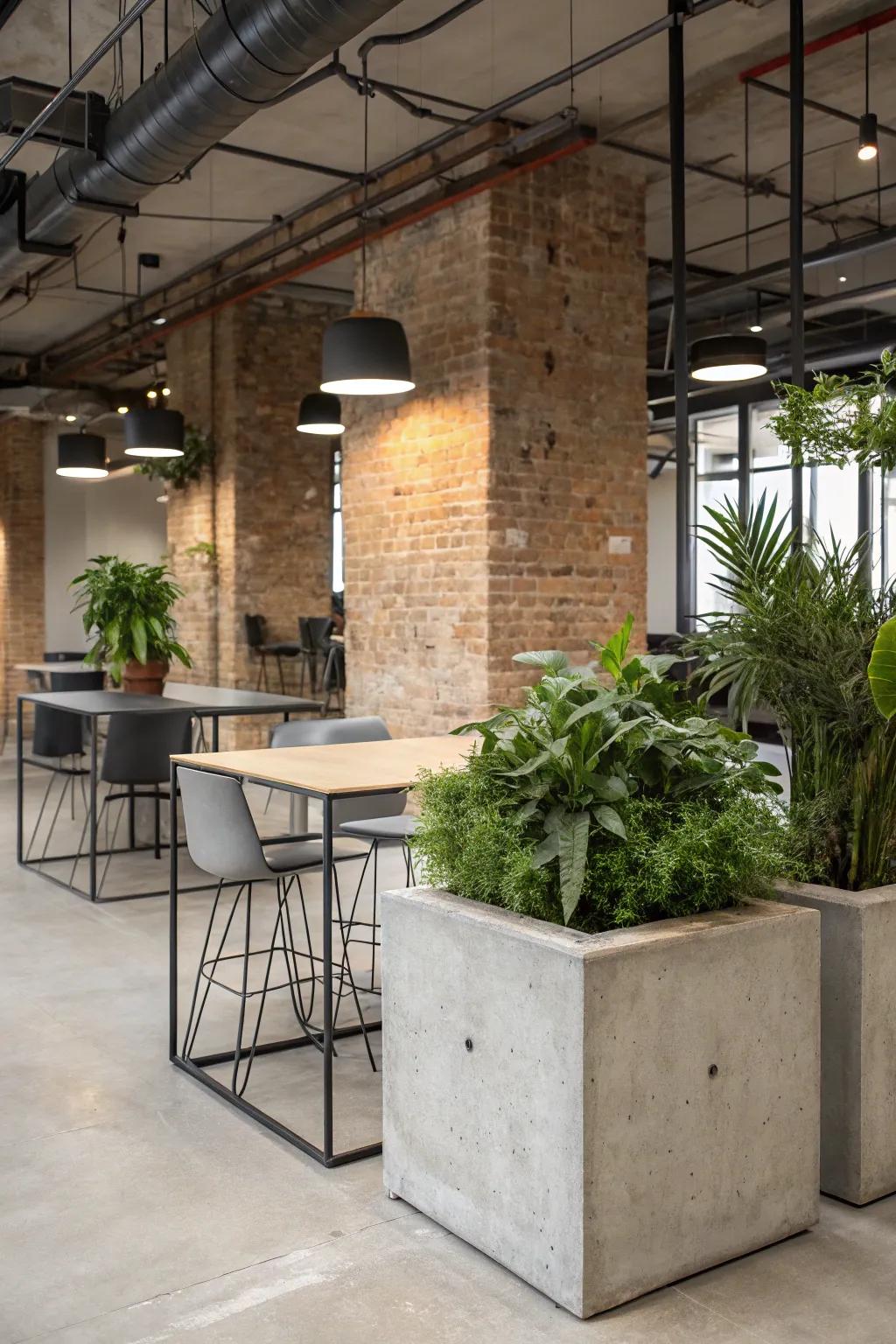 Concrete accents add a raw and sturdy touch to an office.