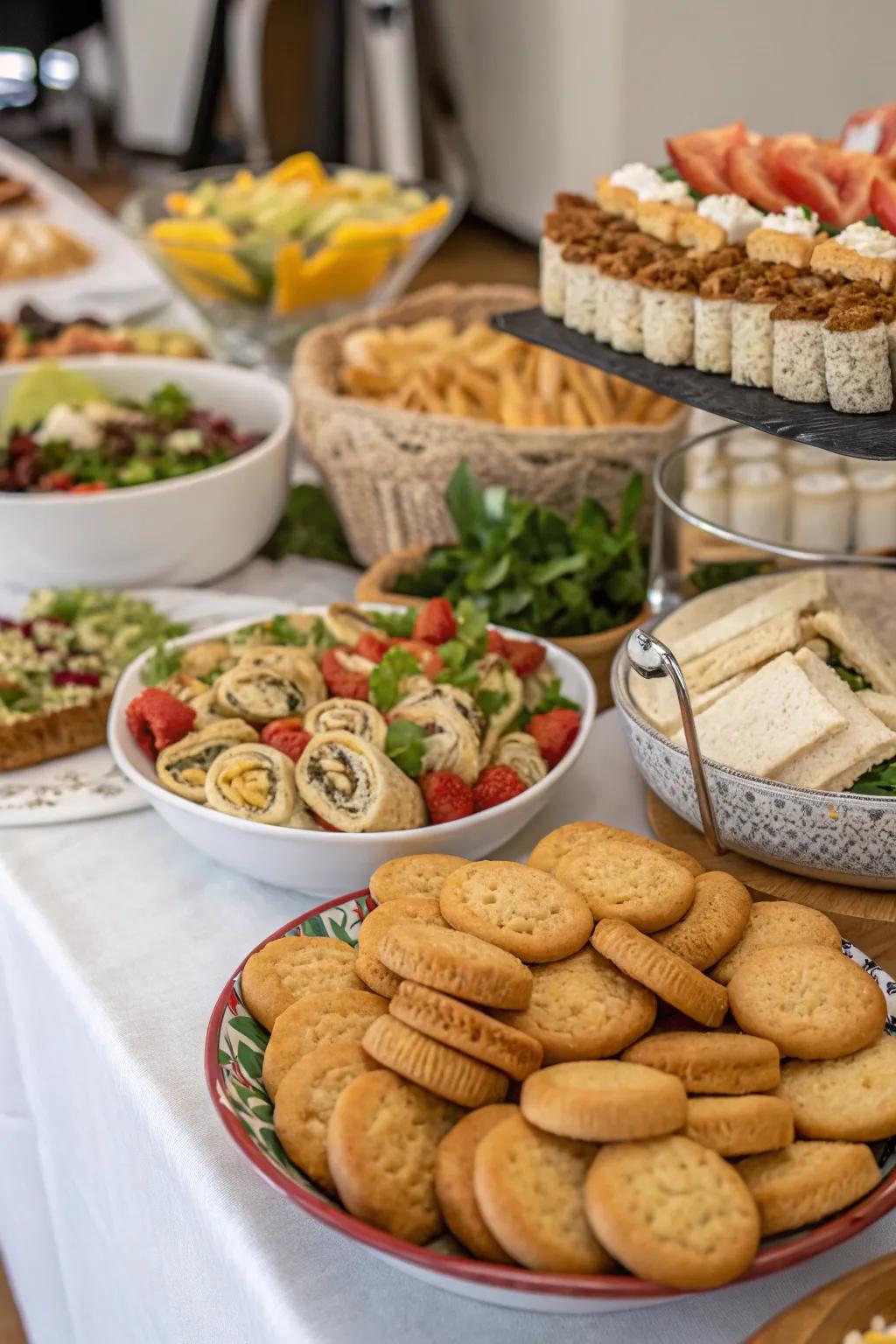 A selection of tasty snacks to balance the sweetness.