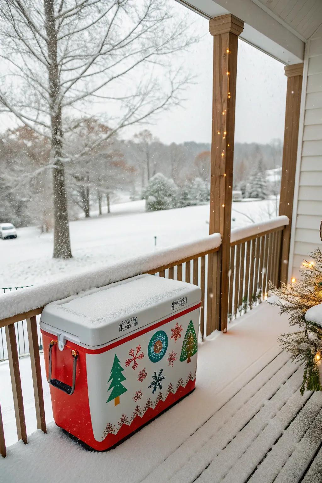 A cooler dressed up for the celebrations with festive graphics.