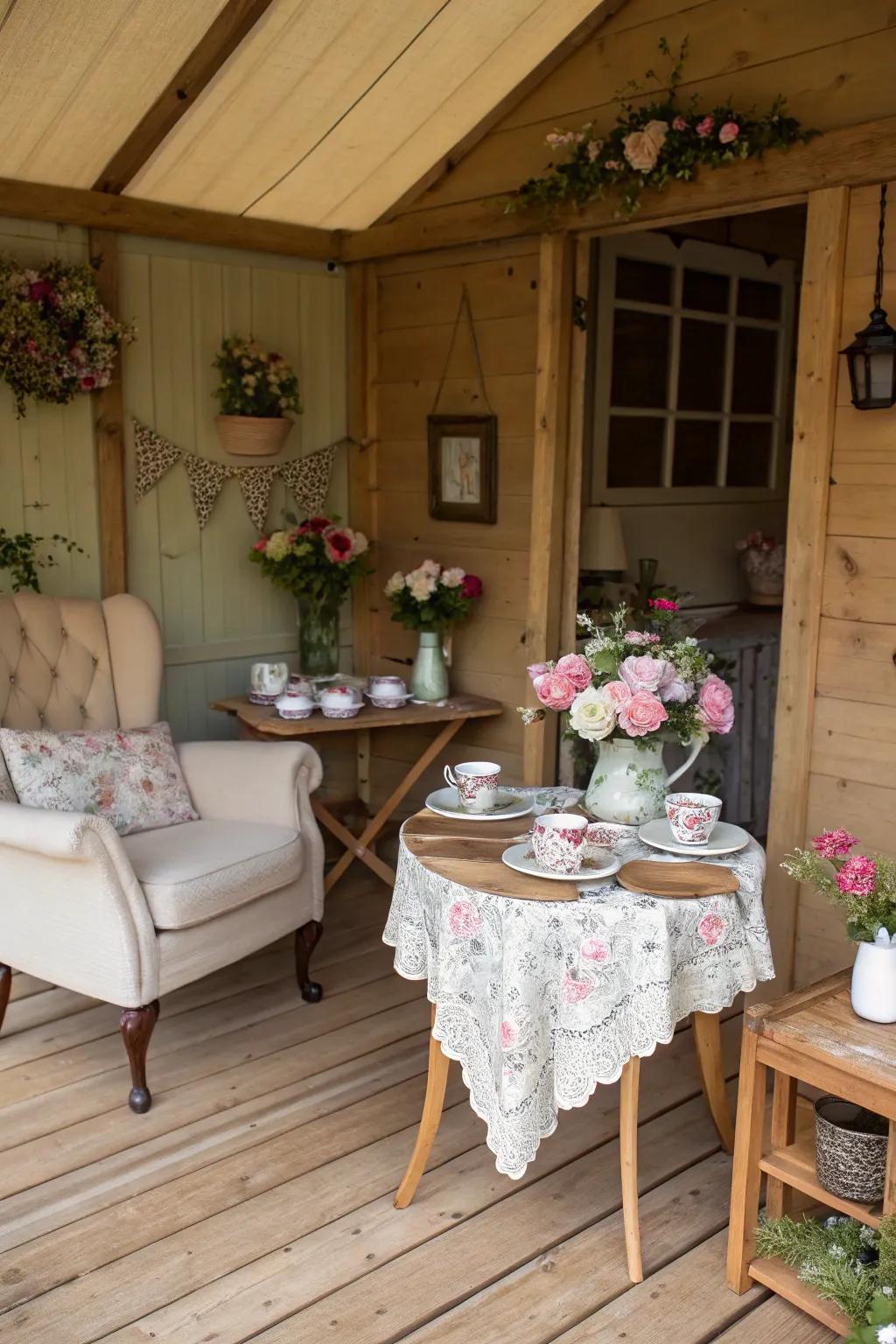 A delightful vintage tea room suitable for comfortable gatherings.