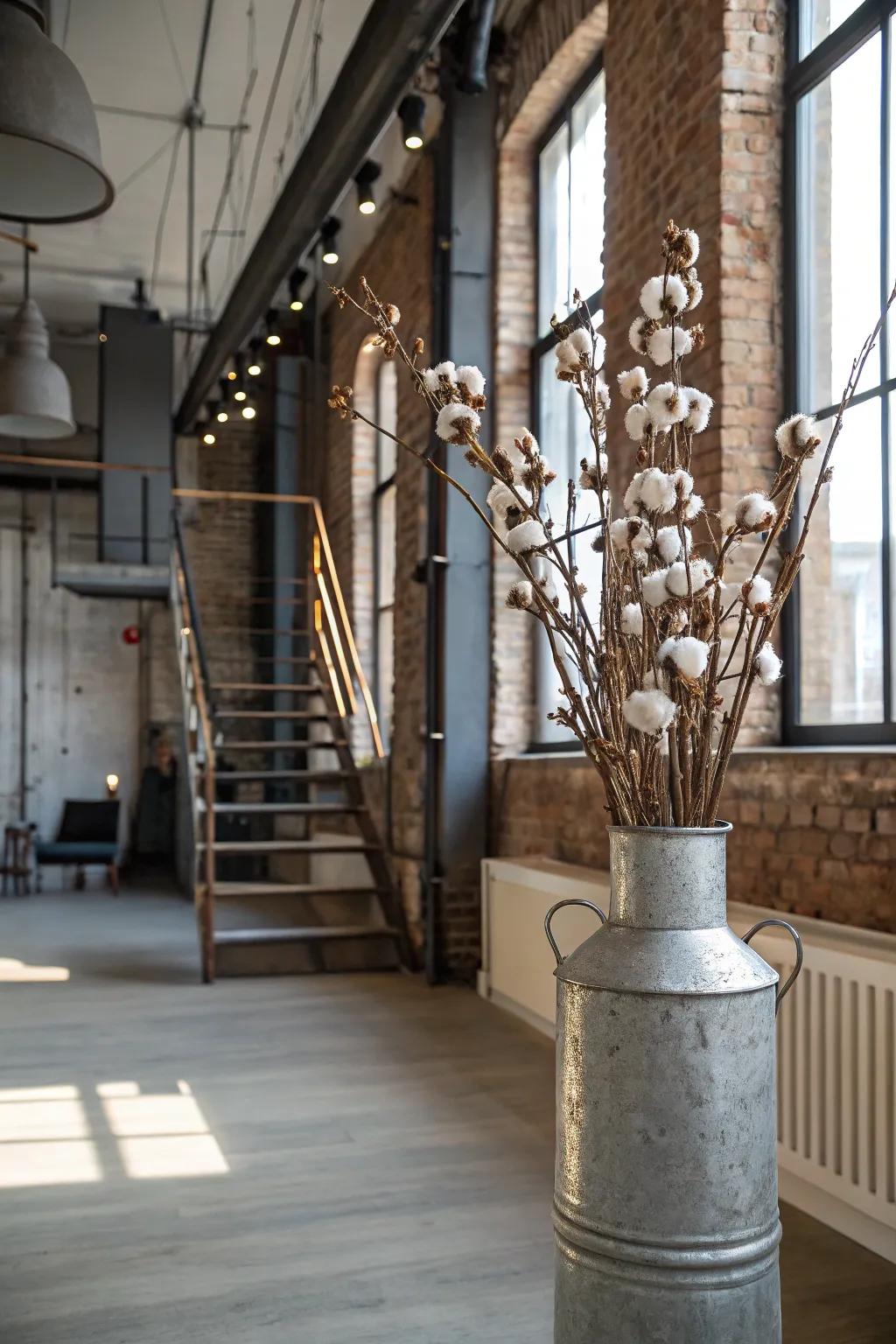 Modern edge with metal and cotton sprigs.