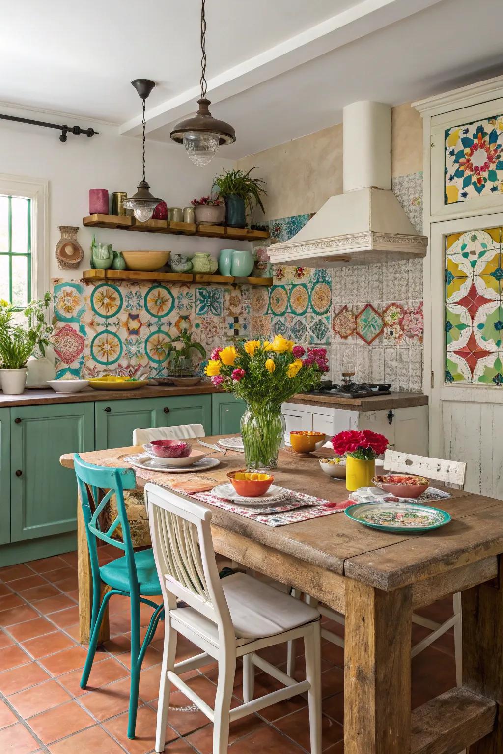 Unforeseen color bursts add energy and vibrancy to the kitchen.