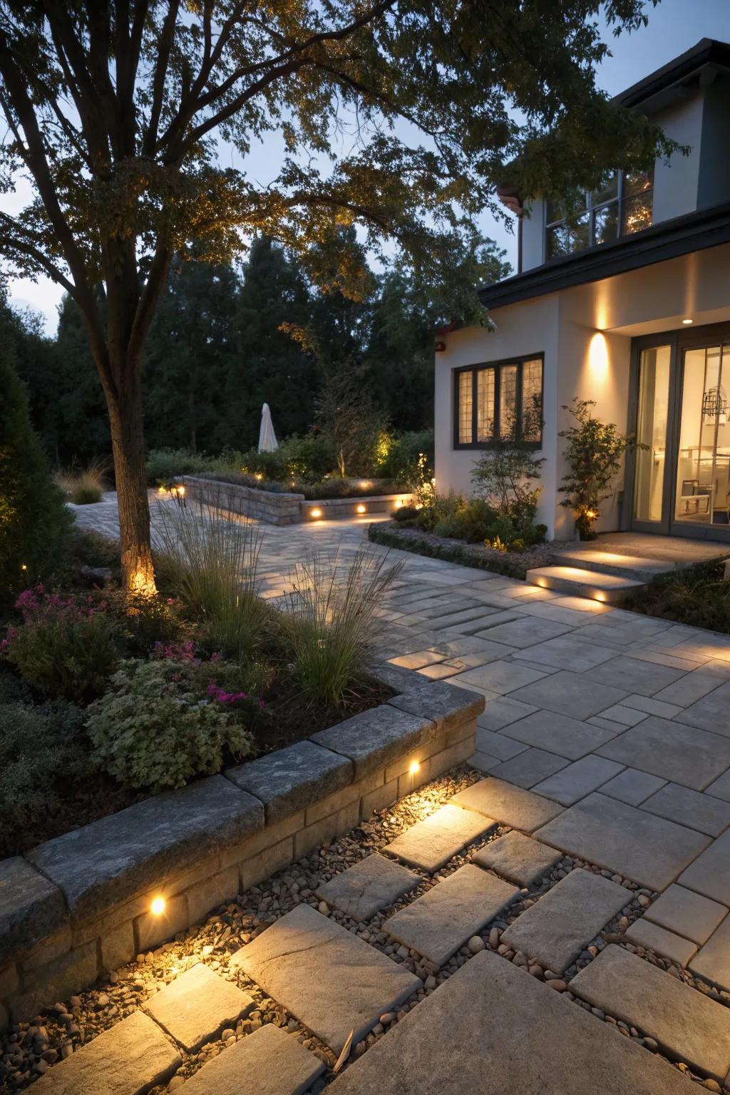 Elevate your courtyard with LED lighting embedded in pavers.