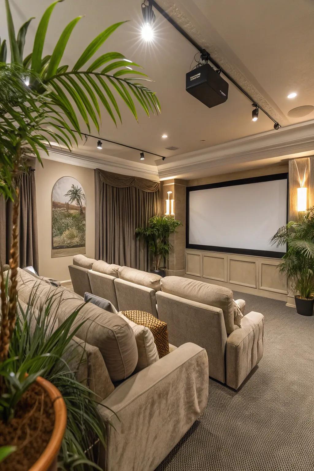 Indoor plants add a touch of greenery and balance.