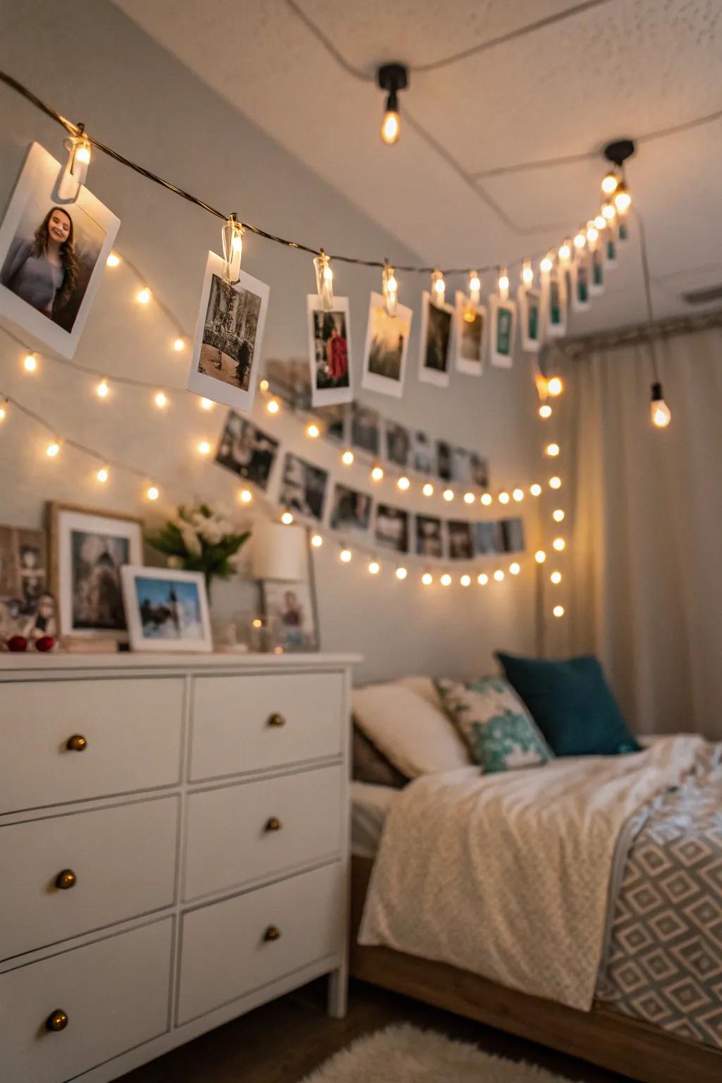 Sparkle lights with image holders showing pictures.