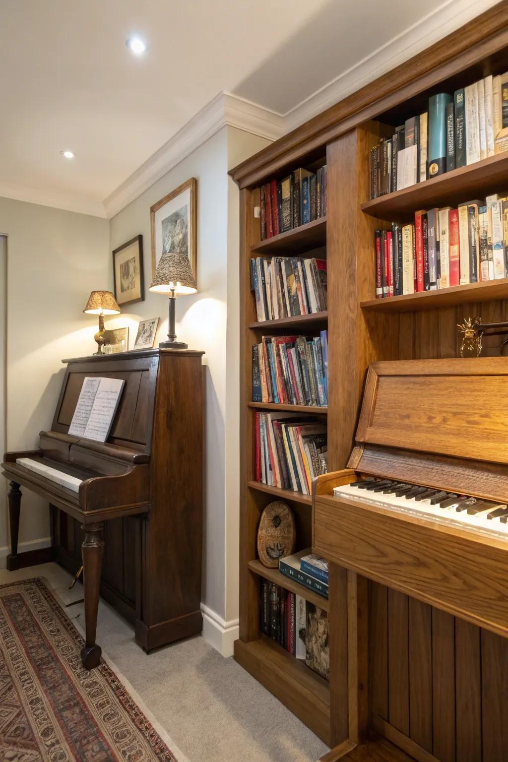 A music alcove inside a larger space.