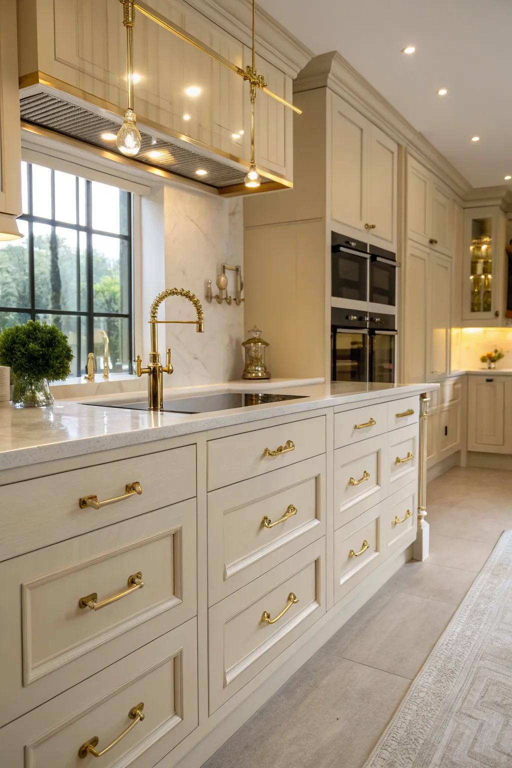 Sumptuous fixtures contribute elegance.