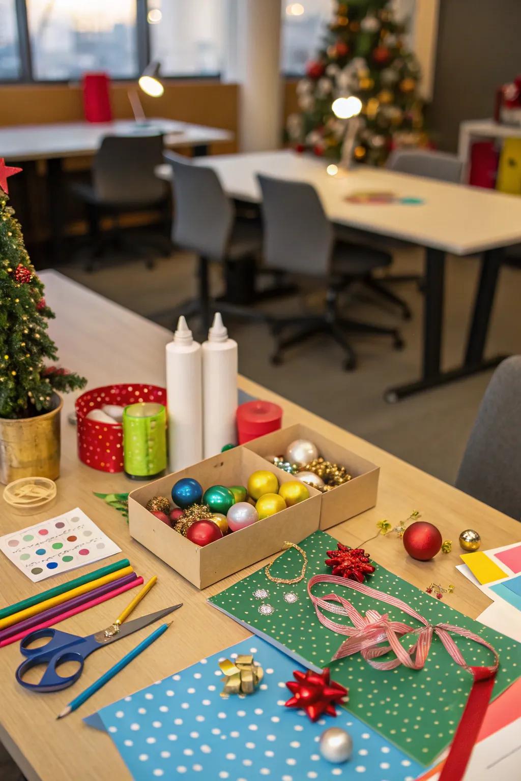 Unleash ingenuity utilizing an ornament creation station at the workplace.