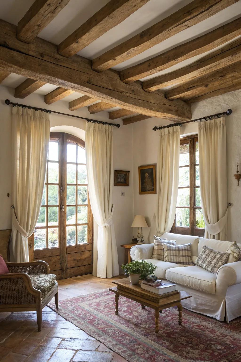 Linen curtains exude natural and homespun appeal.