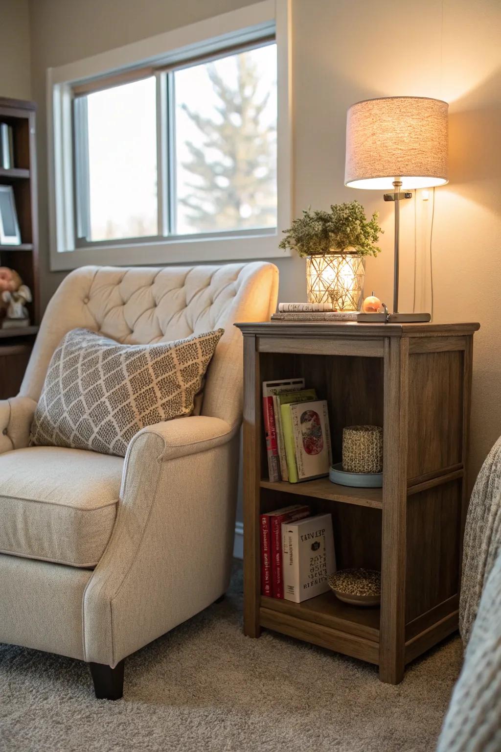 Inviting reading corner for book enthusiasts.