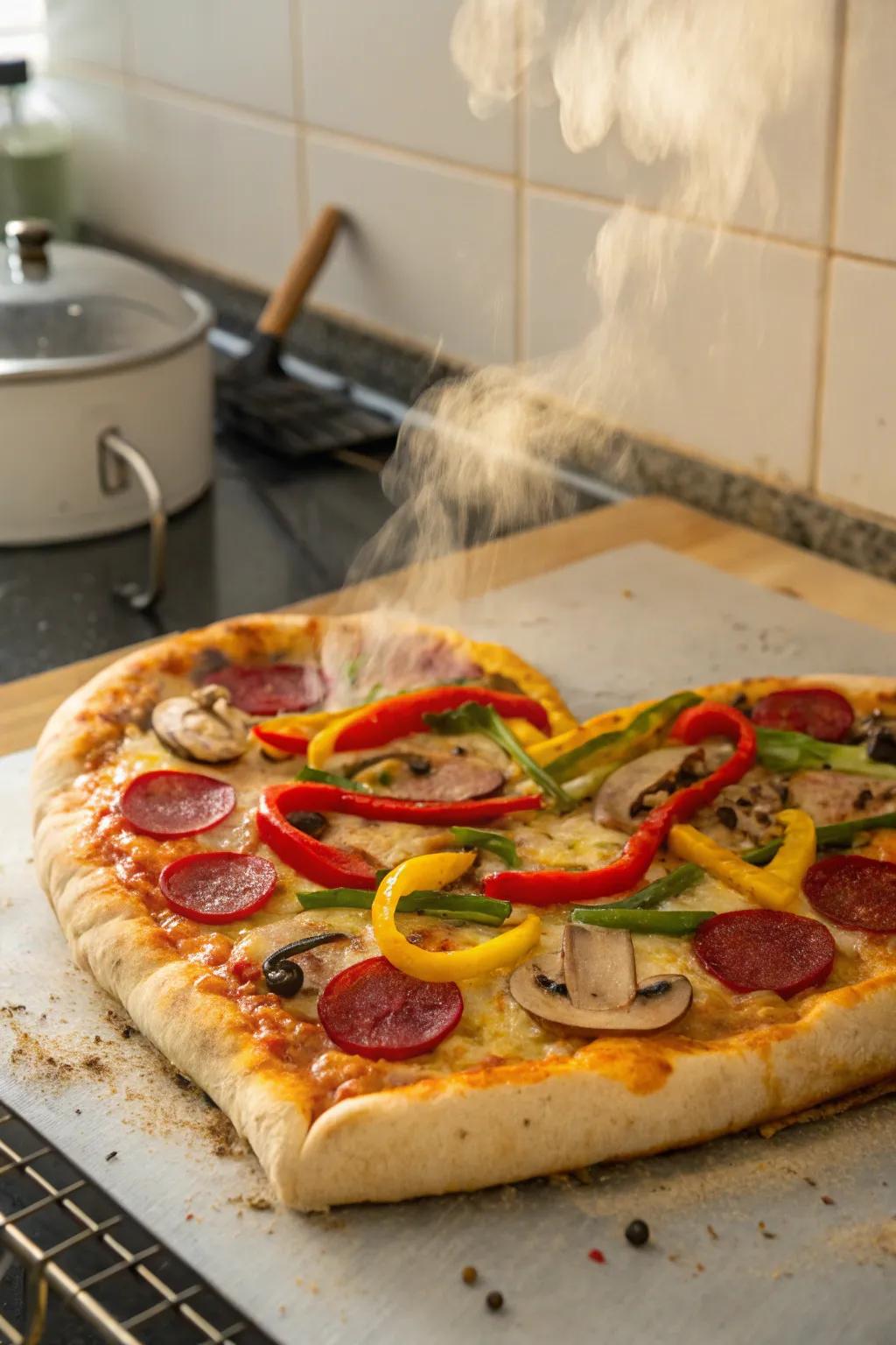 A delectable heart-shaped flatbread, ideal for an amusing Valentine's repast.