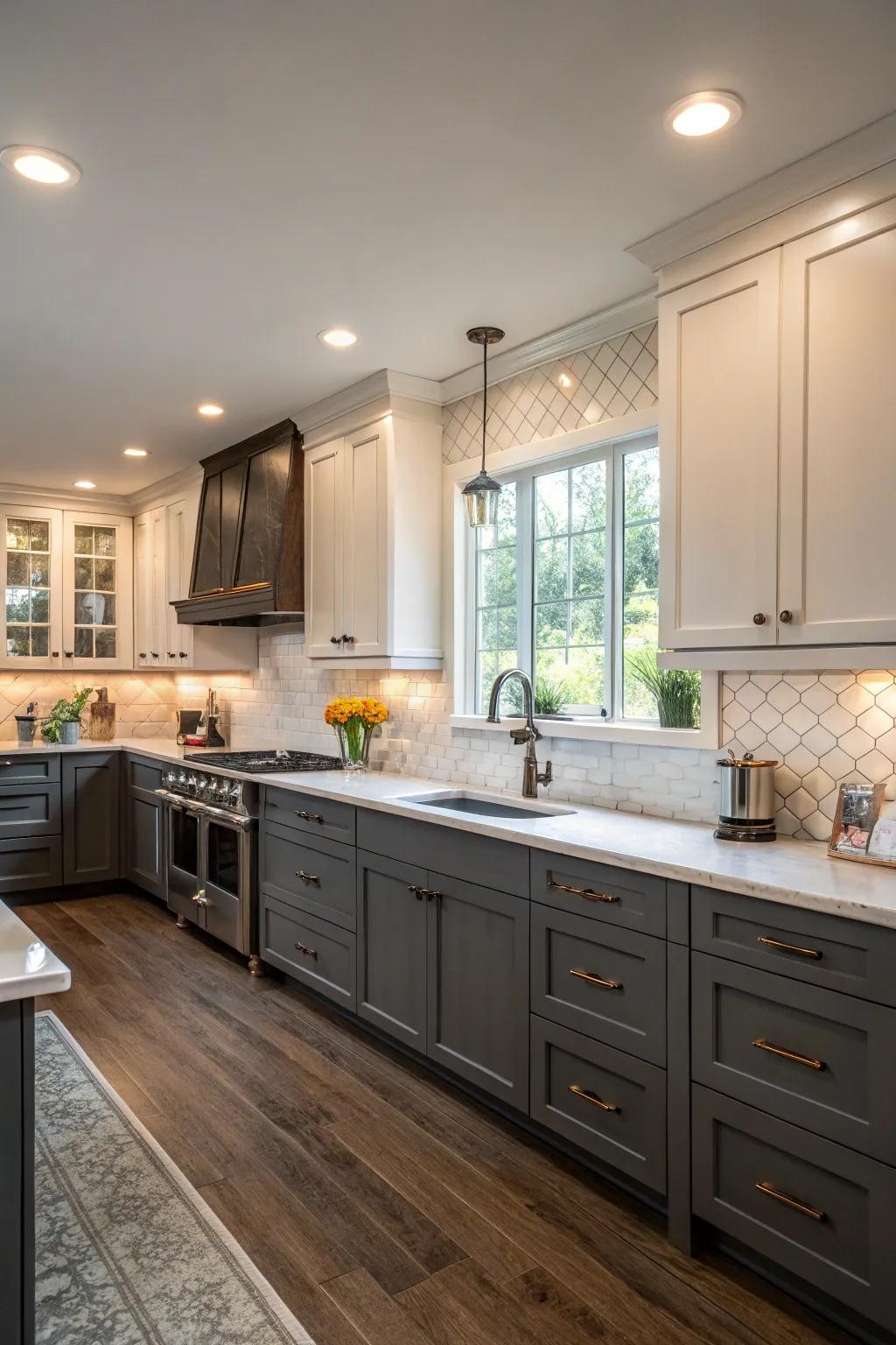 Two-tone cabinetry making profundity and visual interest.