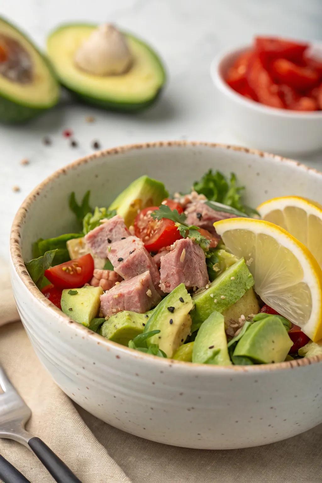 A creamy and zesty tuna and avocado salad.