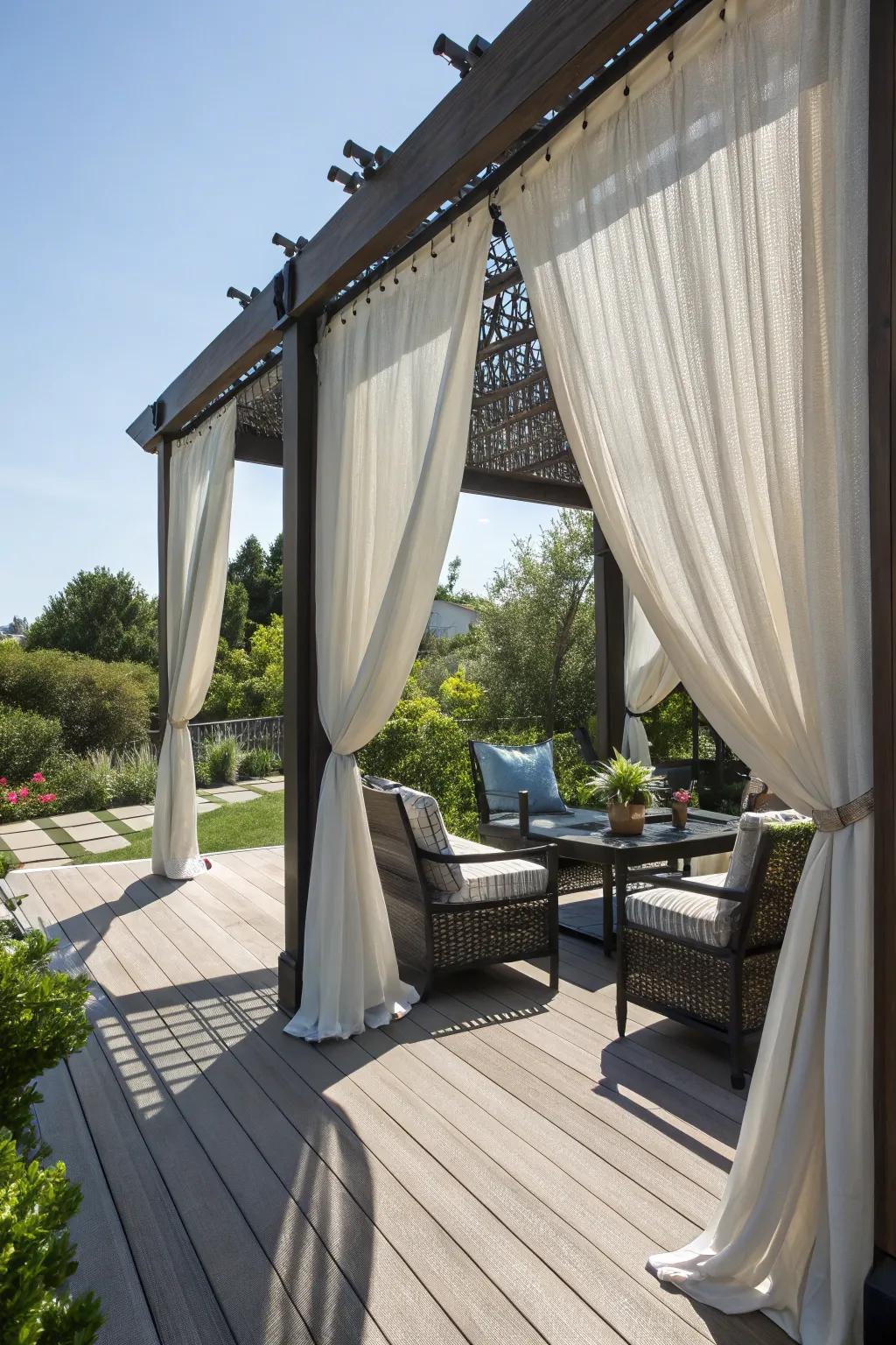 Outdoor curtains provide shade and transform your deck into a private retreat.