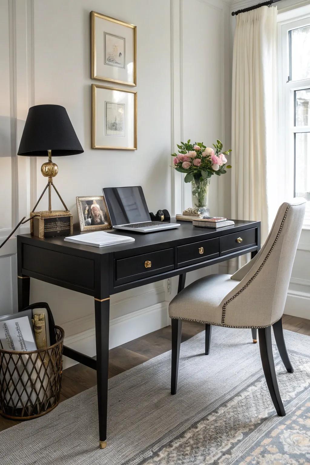 Coal desks offer a dramatic and sophisticated presence.