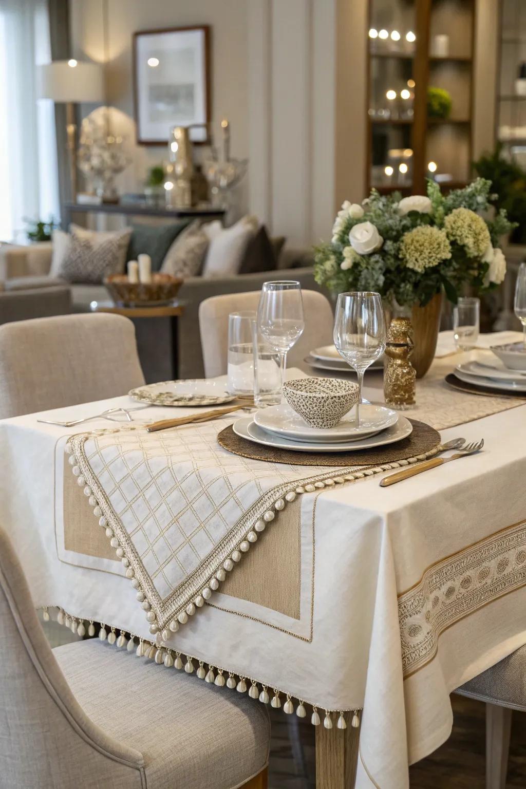 Textured layers: Textiles introduce depth and sophistication.