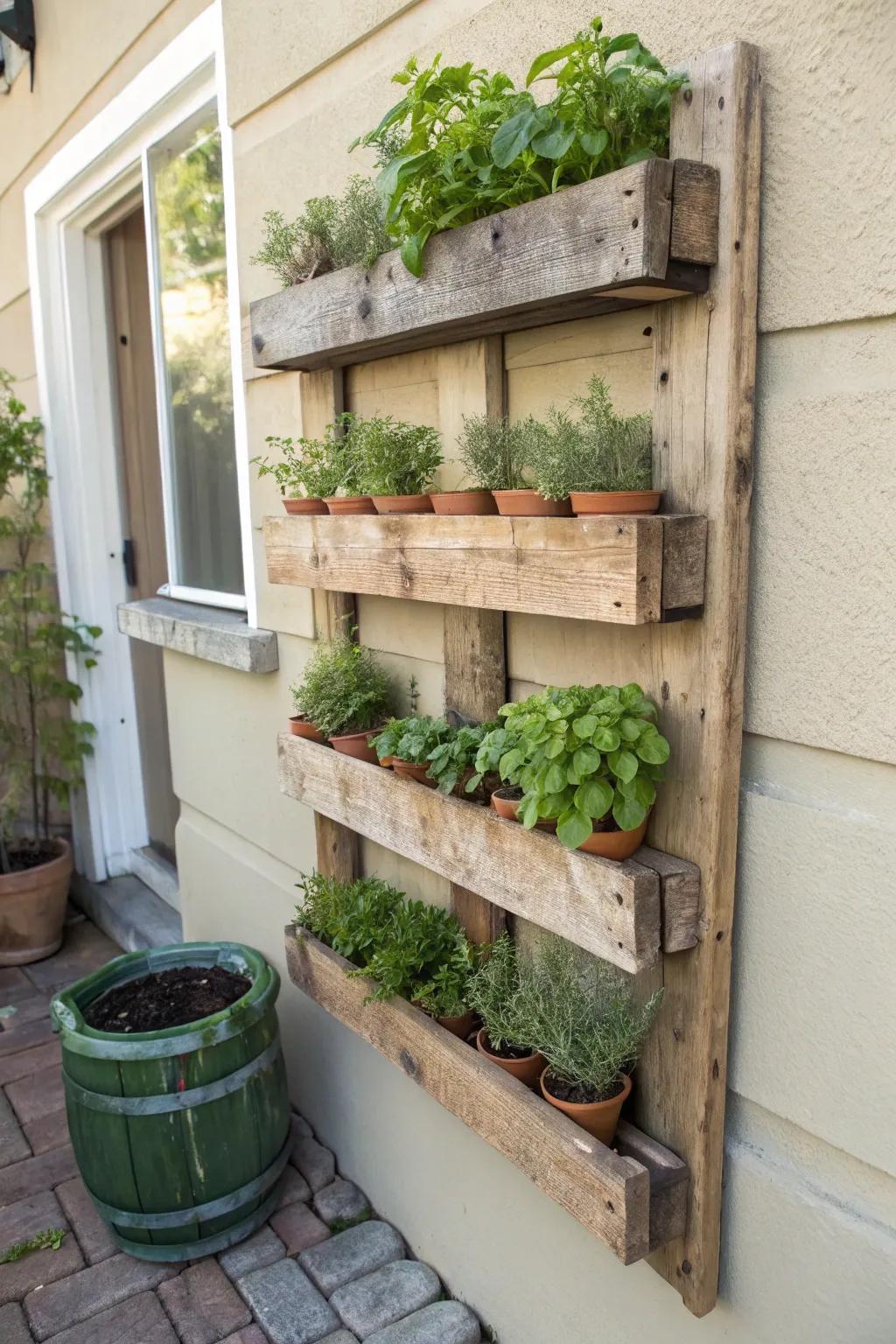 Elevate your space with a charming pallet herb garden—where simplicity meets nature’s elegance. #DIYGarden #ScandiBoho