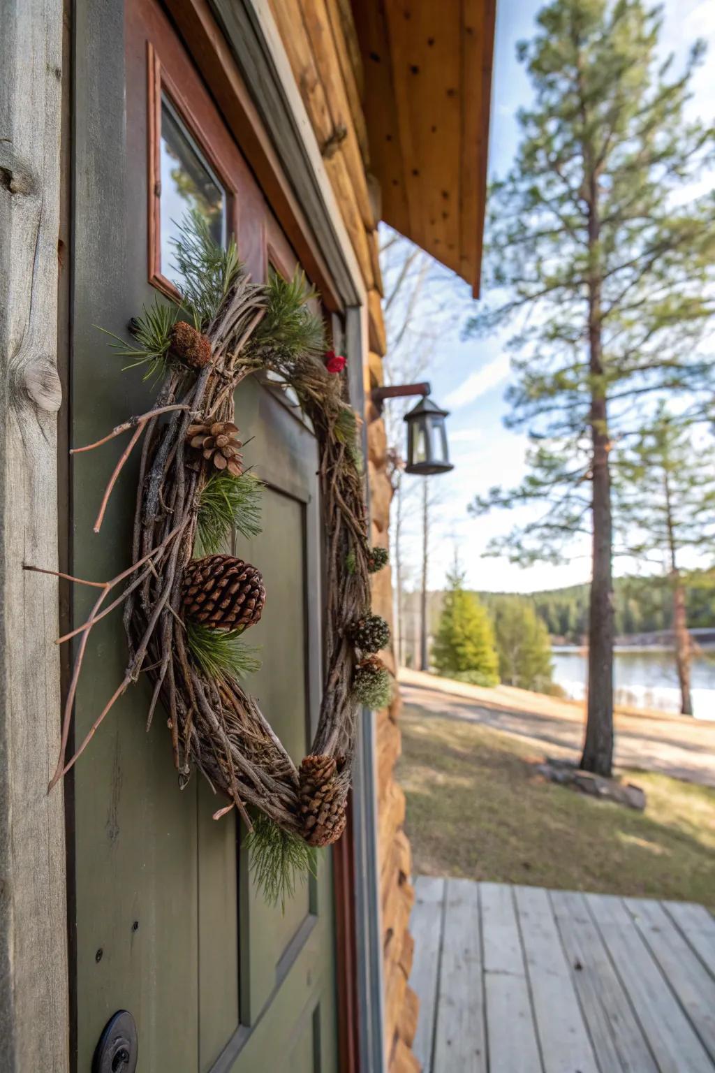 Entice nature to your threshold with a country, earthy door adornment.