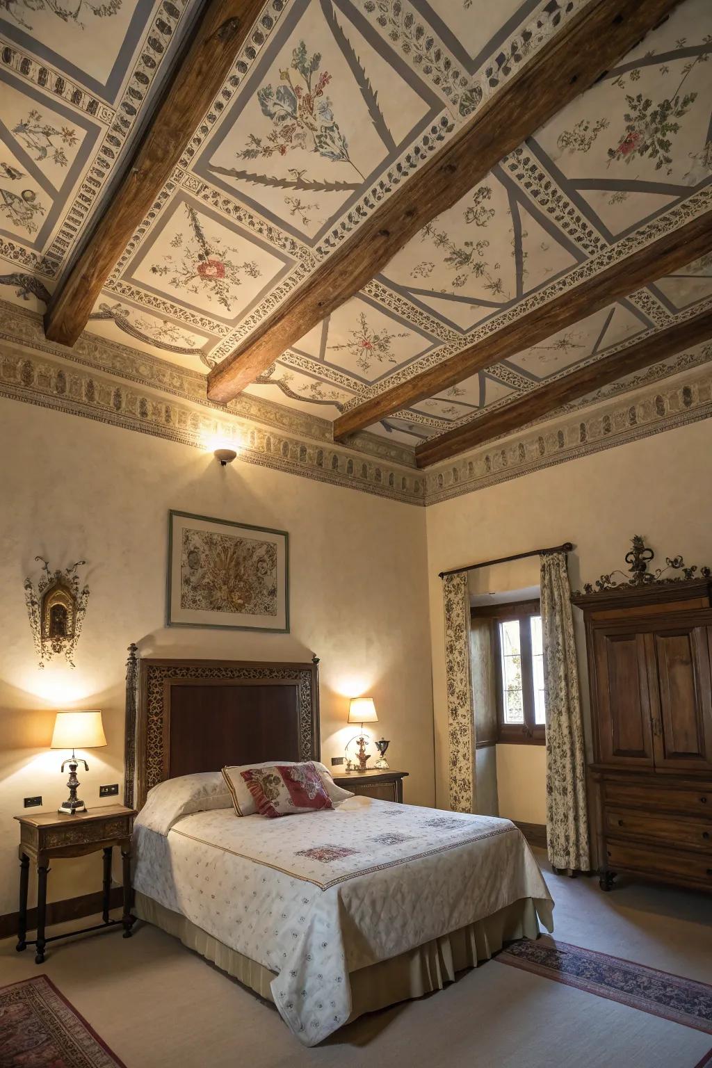 Overhead specifics add unexpected character to the bedroom.