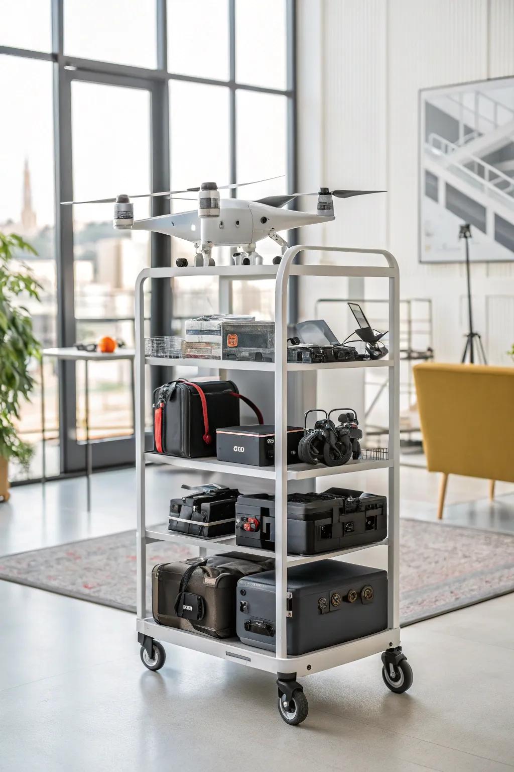 Mobile storage carts provide versatile and portable drone storage.