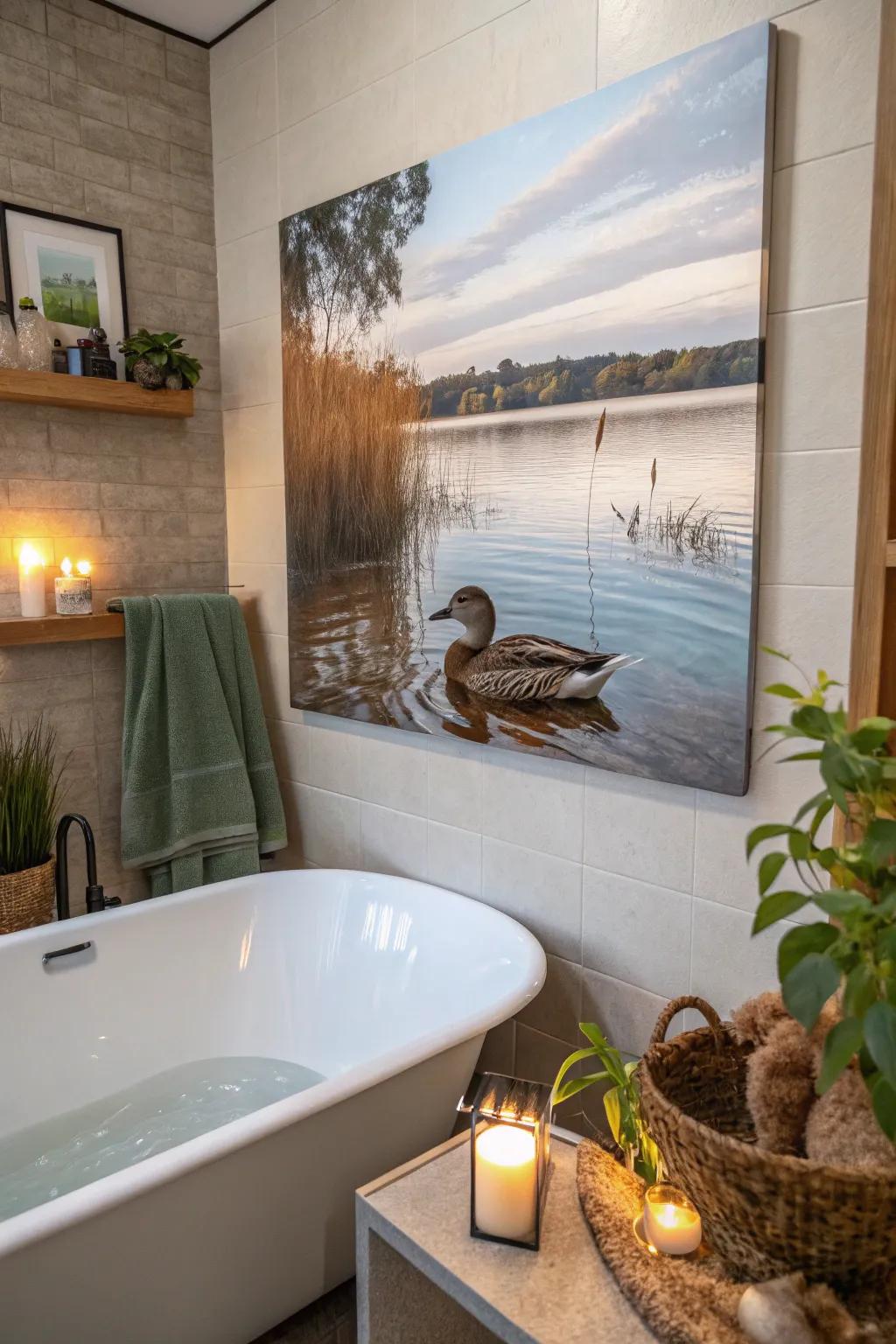 An aquatic bird at the lakefront infuses tranquility into your area.