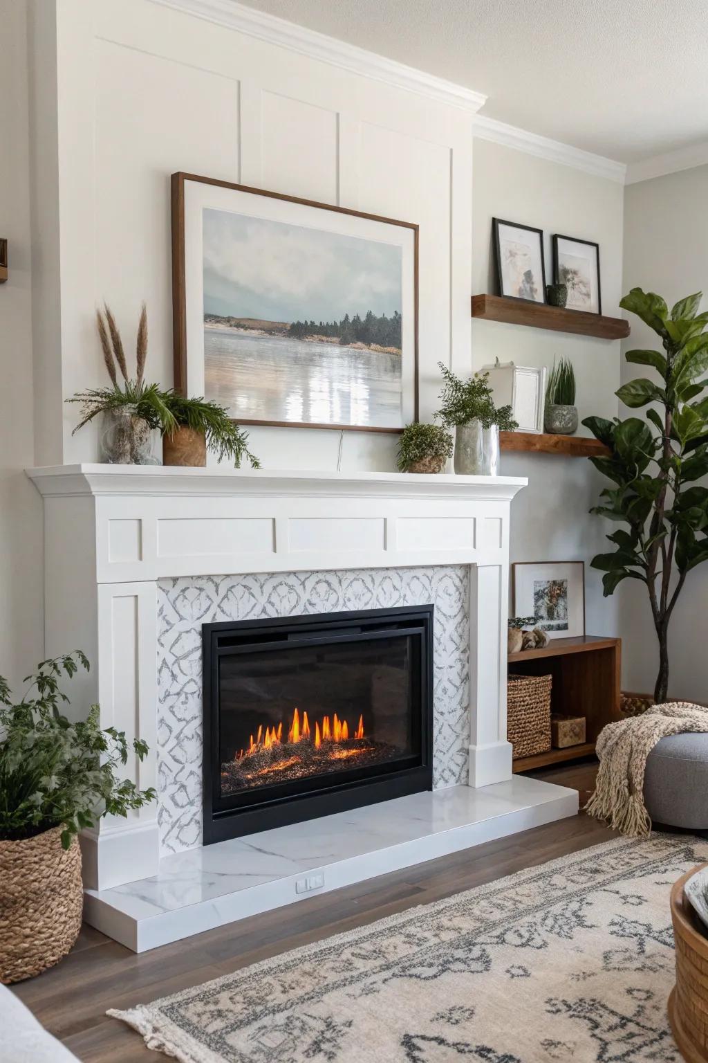 An up-to-date mantel enclosing an electric heat center