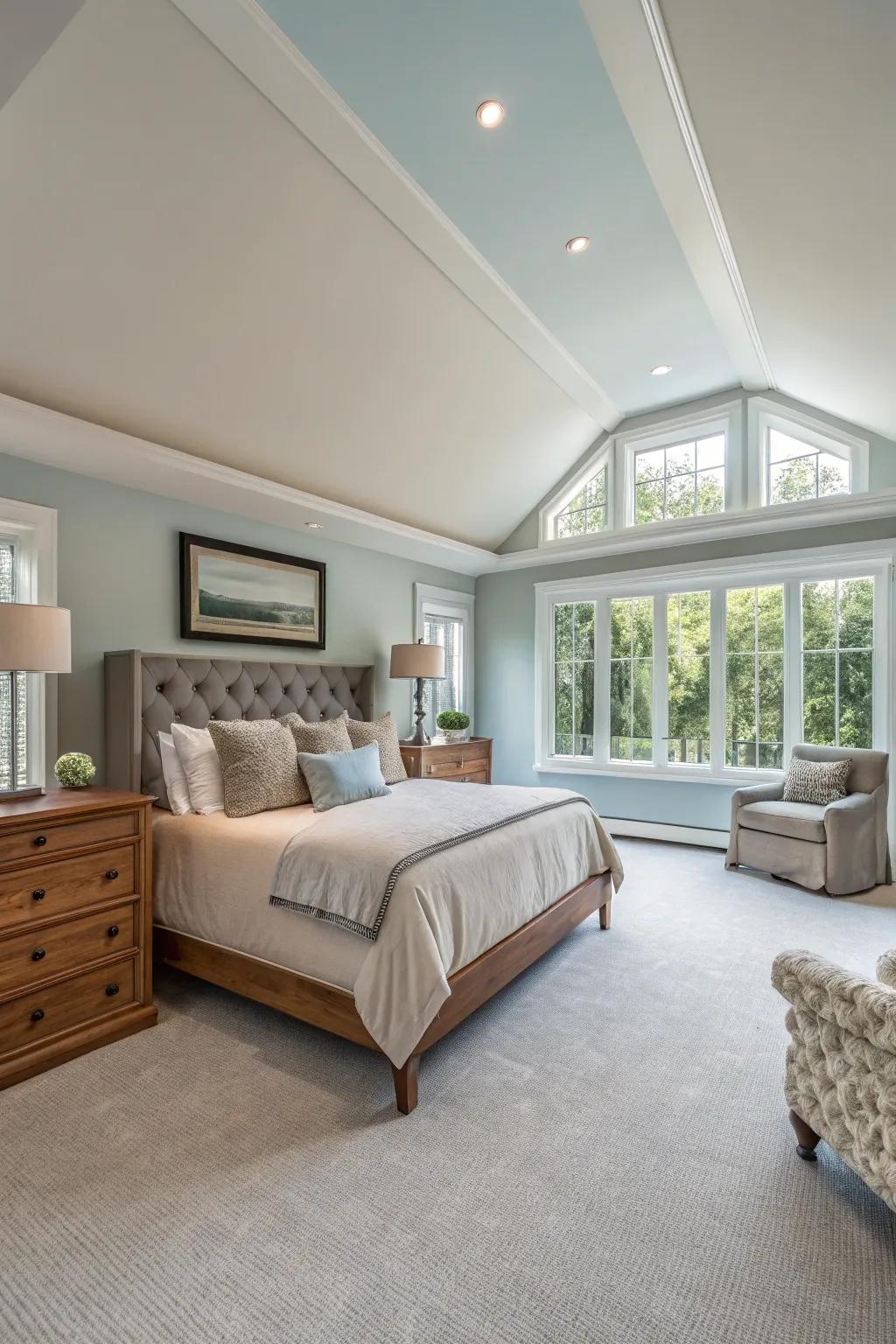 A spacious modern opulent bedroom with a thoughtfully uncluttered design.