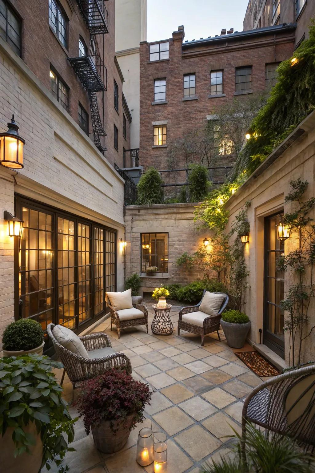 Blueprint an intimate area with a recessed platform in your courtyard.