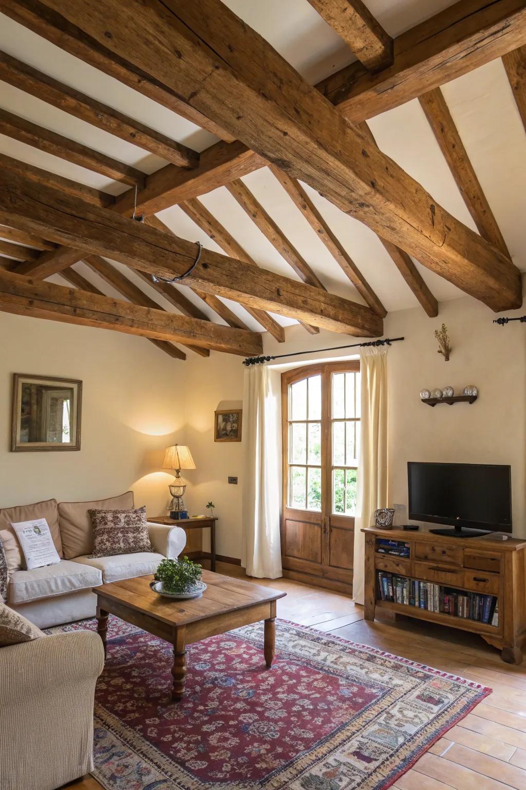 Uncovered timber supports affix countryside appeal.