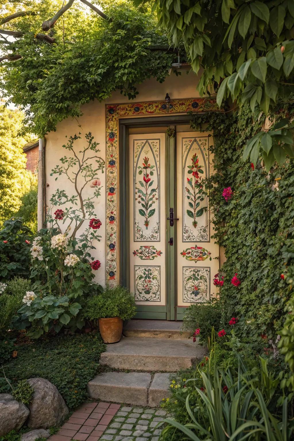 Flowering motifs and greenery add a natural touch.