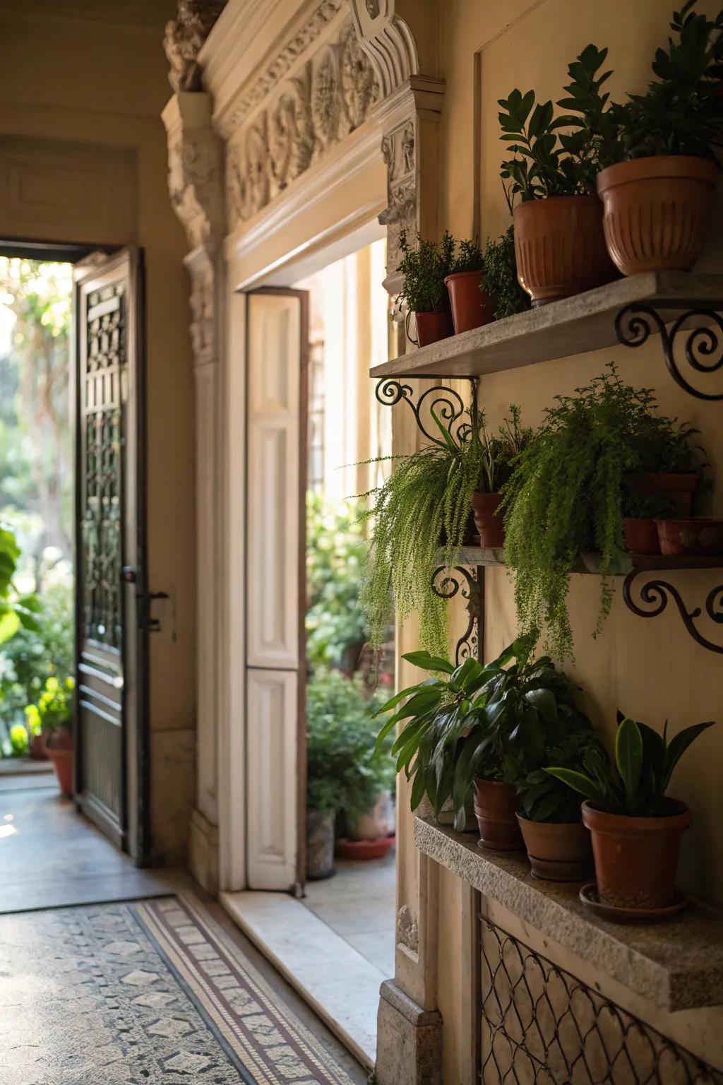 Molding doubles as a plant shelf for added greenery.