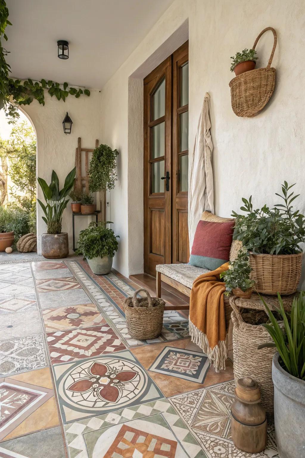 Boho chic floor coverings establish a relaxed, welcoming vibe.