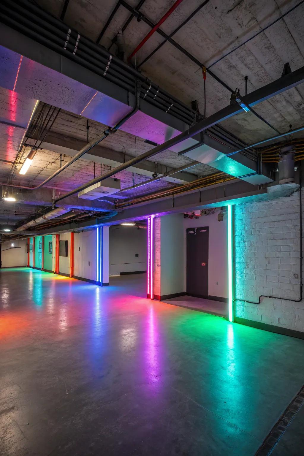 A mesmerizing sparkle display elevates the basement's ambiance.