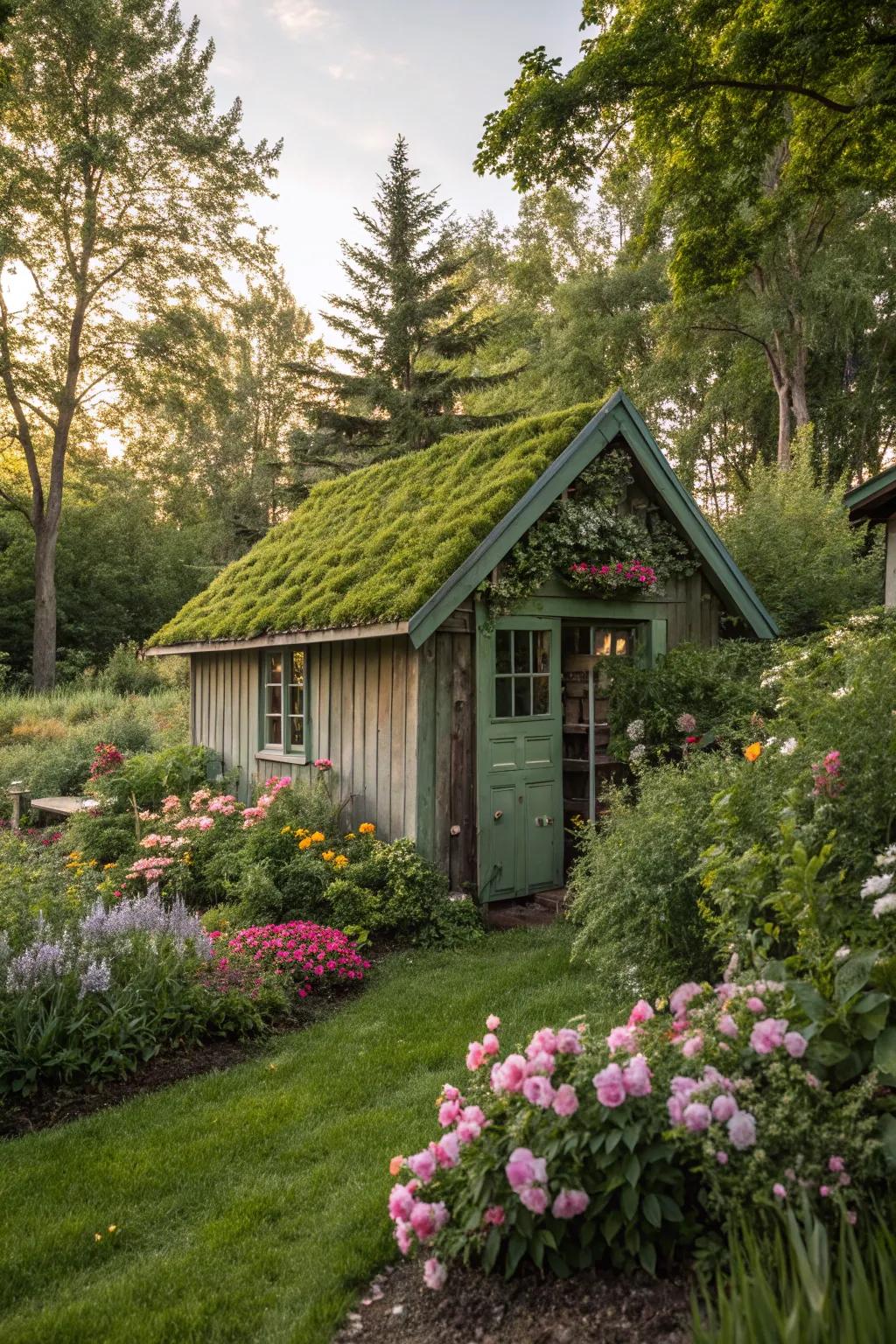 A green roof adds ecological and aesthetic benefits.