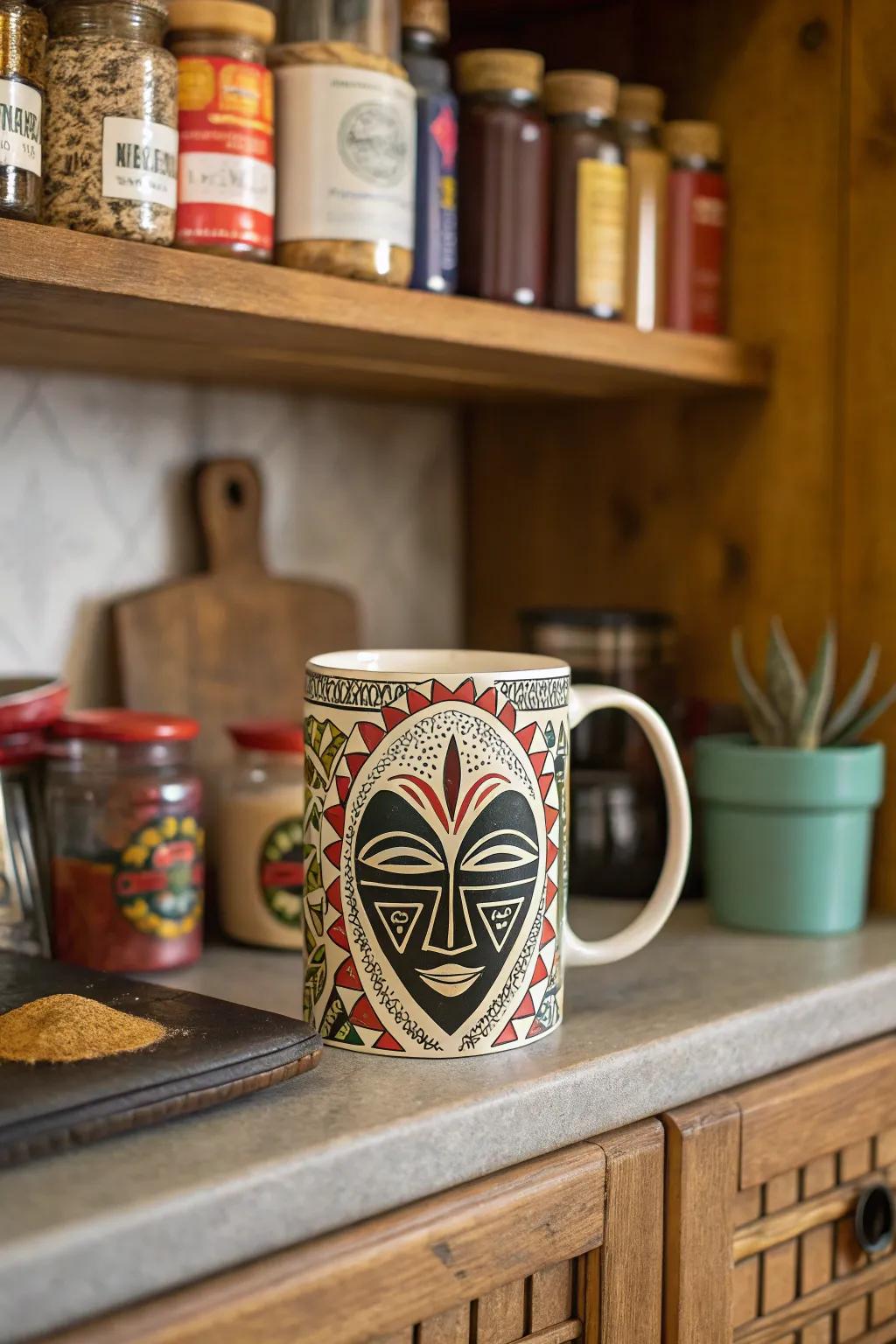 A culturally themed facial mug celebrating global heritage and variety.