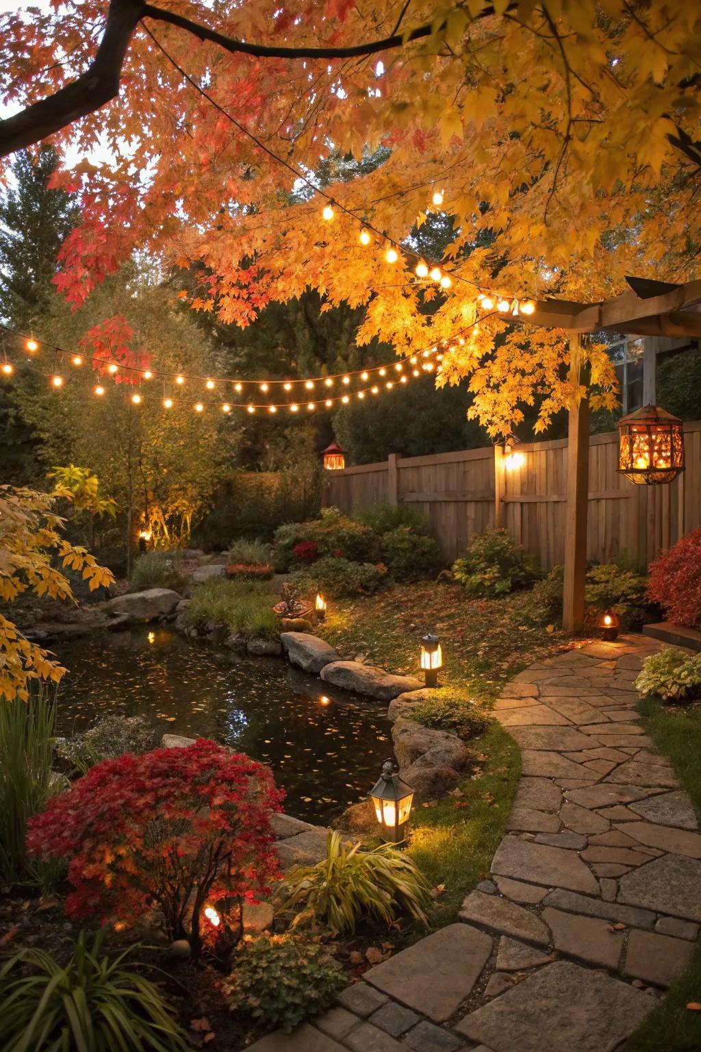 External lighting enhances the captivating ambiance of autumn.