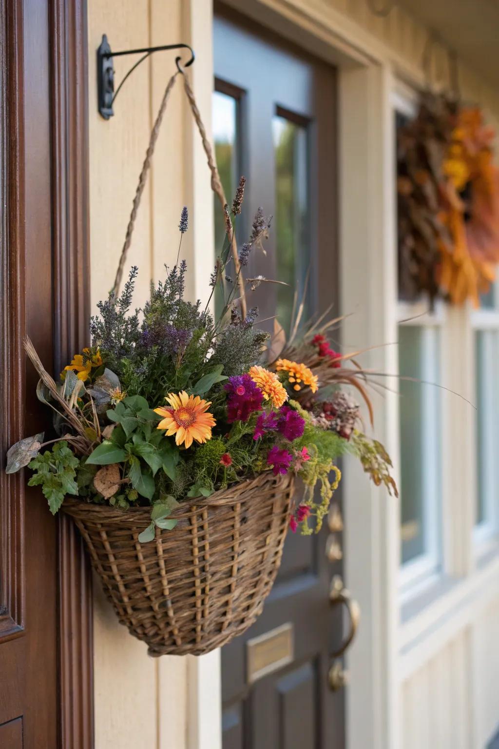 A container of blooms proffers a novel, kaleidoscopic substitute to the conventional chaplet.